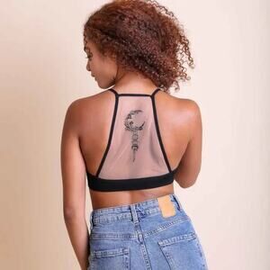 The House Of Gentry womens M/L Black bralette embroidered crescent moon mesh​​
